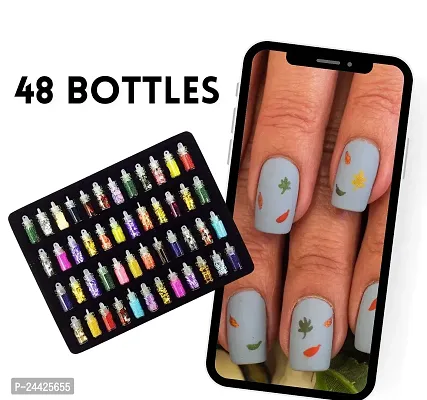 Looks United 6 Nail Polish And 48 Mini Bottles 3D Nail Art Kit, Glitter Sequins with 80 Glamming Shades Long Lasting without Chipping Smooth high Gloss Finish-thumb3