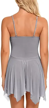 Looks United Women Net Nightwear Sleepwear Babydoll with G-String (Free Size, Grey)-thumb2