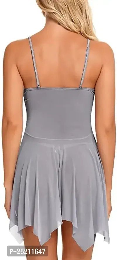 Looks United Women Net Nightwear Sleepwear Babydoll with G-String (Free Size, Grey)-thumb3