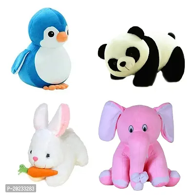 Stuffed Toys Combo 4 Toys Penguin, Panda, Rabbit with Carrot, Pink Baby Elephant
