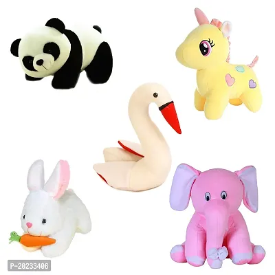 Soft Toys Combo of 5 Toys Pink Elephant, Unicorn, Rabbit, Panda and Swan-thumb0
