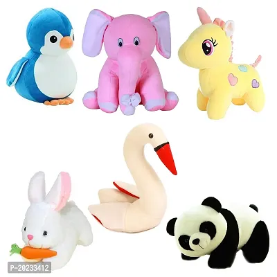 Soft Toys Combo for Kids 6 Toys Pink Elephant, Unicorn, Penguin, Rabbit, Panda and Swan