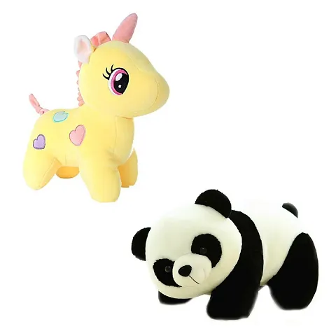 2 Pcs Yellow Unicorn And Pink Rabbit Soft Toys Best Gift For Valentine Day,