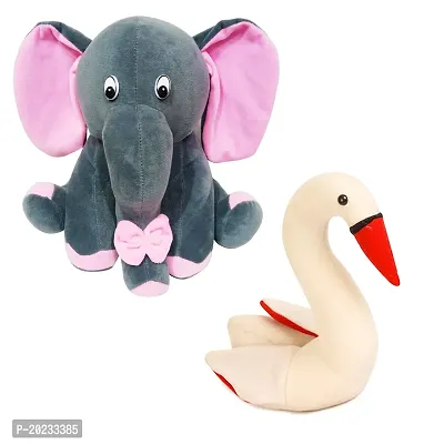 Soft Toys Combo for Kids 2 Toys Grey Baby Elephant and Swan-thumb0