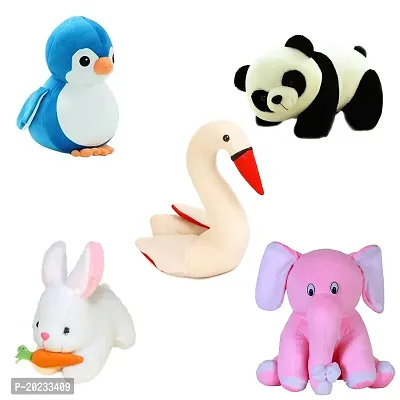 Soft Toys Combo of 5 Toys Pink Elephant, Penguin, Rabbit, Panda and Swan