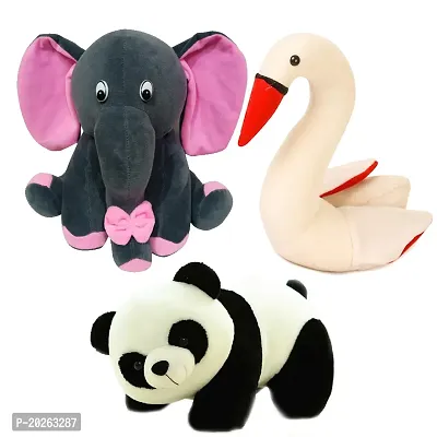 Soft Toys Combo for Kids 3 Toys Panda, Grey Baby Elephant and Swan