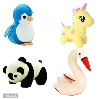 Soft Toys Combo for Kids 4 Toys Unicorn, Panda, Penguin and Swan