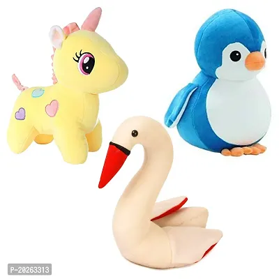 Soft Toys Combo for Kids 3 Toys Unicorn, Penguin and Swan