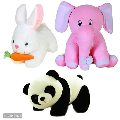 Stuffed Toys Combo 3 Toys Panda, Pink Baby Elephant, Rabbit with Carrot-thumb0