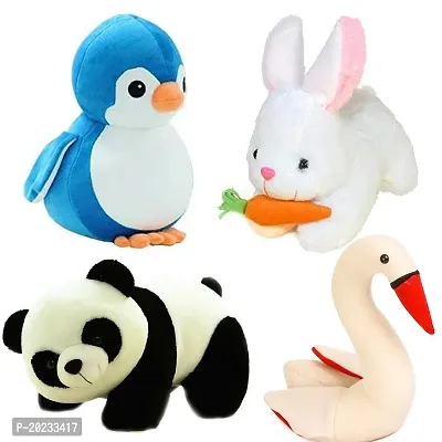 Soft Toys Combo for Kids 4 Toys Panda, Rabbit with Carrot, Penguin and Swan-thumb0