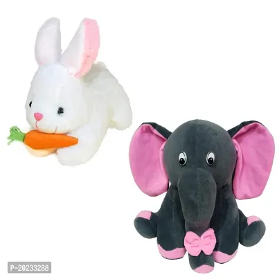 Stuffed Toys Combo 2 Toys Rabbit with Carrot, Grey Baby Elephant-thumb0