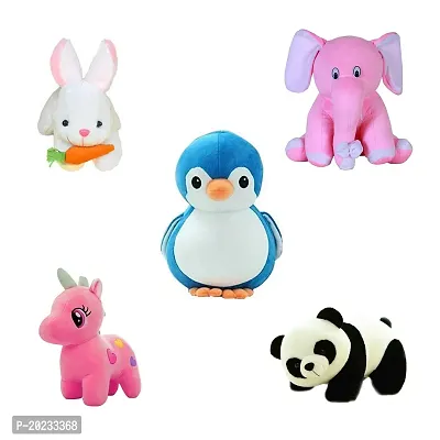 Stuffed Toys Combo 5 Toys Pink Elephant, Pink Unicorn, Pengun, Rabbit and Panda