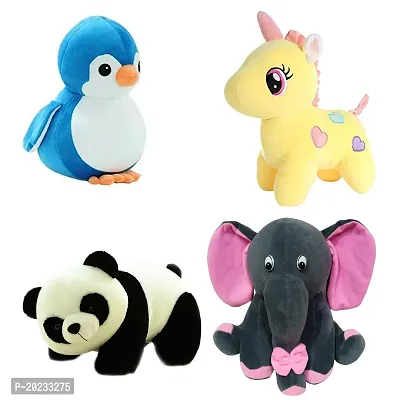 Stuffed Toys Combo 4 Toys Penguin, Unicorn Panda, Grey Baby Elephant