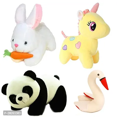 Soft Toys Combo for Kids 4 Toys Unicorn, Panda, Rabbit with Carrot and Swan