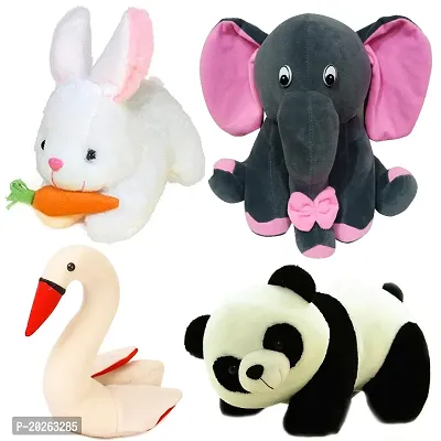 Soft Toys Combo for Kids 4 Toys Panda, Grey Baby Elephant, Rabbit with Carrot and Swan
