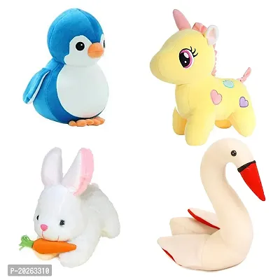 Soft Toys Combo for Kids 4 Toys Unicorn, Penguin, Rabbit with Carrot and Swan