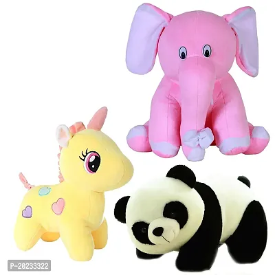 Stuffed Toys Combo 3 Toys Unicorn, Panda, Pink Baby Elephant