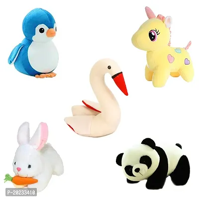 Soft Toys Combo of 5 Toys Yellow Unicorn, Penguin, Rabbit, Panda and Swan