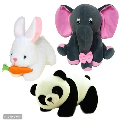 Stuffed Toys Combo 3 Toys Panda, Grey Baby Elephant, Rabbit with Carrot