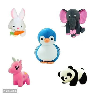 Stuffed Toys Combo 5 Toys Grey Elephant, Pink Unicorn, Pengun, Rabbit and Panda-thumb0