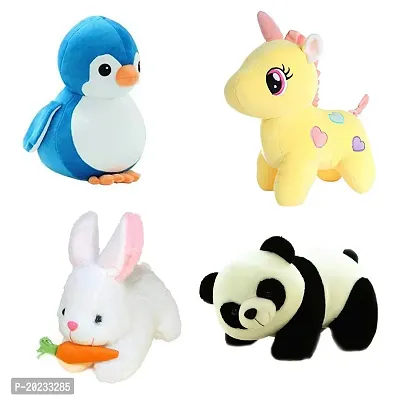 Stuffed Toys Combo 4 Toys Penguin, Unicorn, panda, Rabbit with Carrot-thumb0