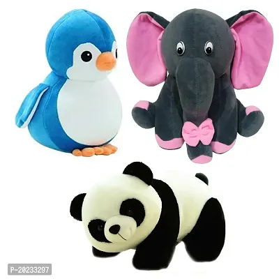 Stuffed Toys Combo 3 Toys Panda, Grey Baby Elephant, Penguin