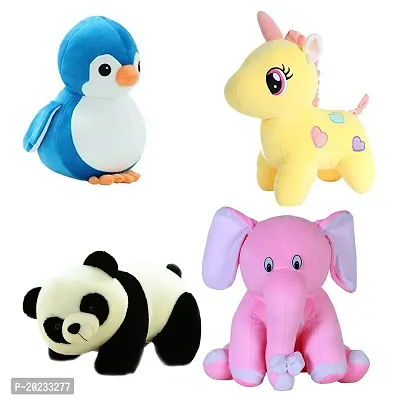 Stuffed Toys Combo 4 Toys Penguin, Unicorn, Panda, Pink Baby Elephant