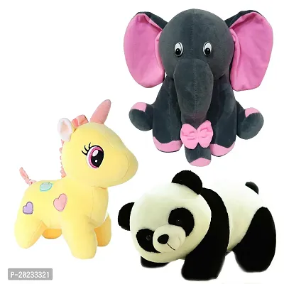 Stuffed Toys Combo 3 Toys Unicorn, Panda, Grey Baby Elephant