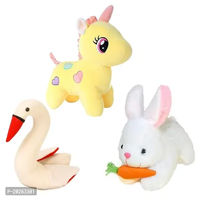 Soft Toys Combo for Kids 3 Toys Unicorn, Rabbit with Carrot and Swan