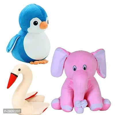 Soft Toys Combo for Kids 3 Toys Penguin, Pink Baby Elephant and Swan