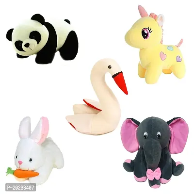 Soft Toys Combo of 5 Toys Grey Elephant, Unicorn, Rabbit, Panda and Swan-thumb0