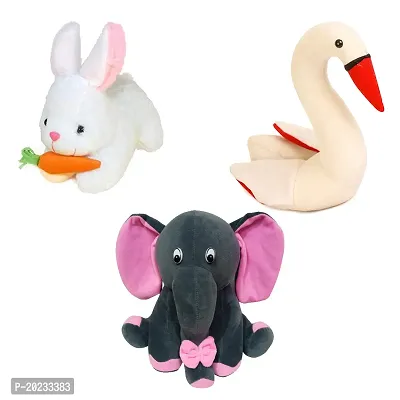 Soft Toys Combo for Kids 3 Toys Grey Baby Elephant, Rabbit with Carrot and Swan