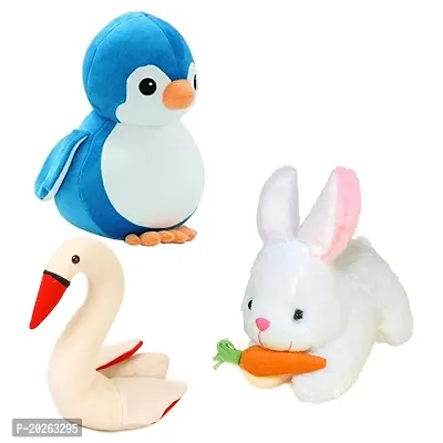 Soft Toys Combo for Kids 3 Toys Penguin, Rabbit with Carrot and Swan