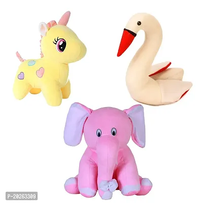 Soft Toys Combo for Kids 3 Toys Unicorn, Pink Baby Elephant and Swan