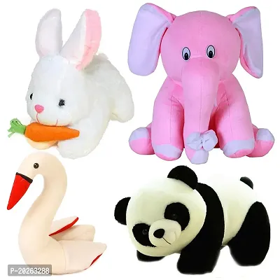 Soft Toys Combo for Kids 4 Toys Panda, Pink Baby Elephant, Rabbit with Carrot and Swan