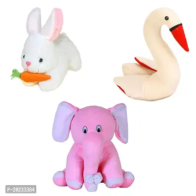 Soft Toys Combo for Kids 3 Toys Pink Baby Elephant, Rabbit with Carrot and Swan