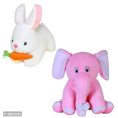 Stuffed Toys Combo 2 Toys Rabbit with Carrot, Pink Baby Elephant