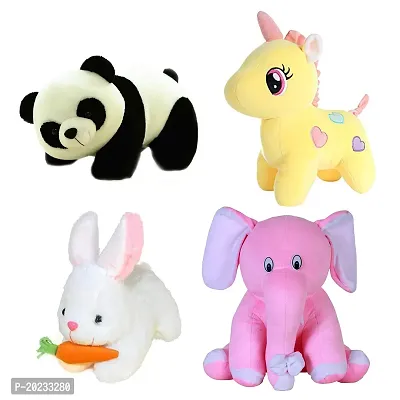 Stuffed Toys Combo 4 Toys Panda, Unicorn, Rabbit with Carrot, Pink Baby Elephant