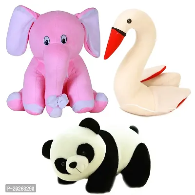 Soft Toys Combo for Kids 3 Toys Panda, Pink Baby Elephant and Swan