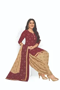 Elegant Cotton Maroon Printed Dress Material With Dupatta Set For Women-thumb1