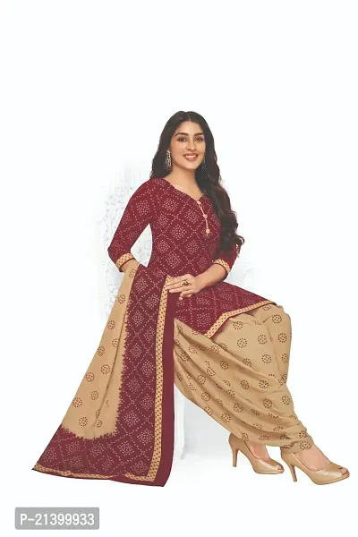 Elegant Cotton Maroon Printed Dress Material With Dupatta Set For Women-thumb2