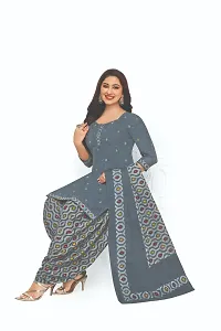 Elegant Cotton Grey Printed Dress Material With Dupatta Set For Women-thumb1