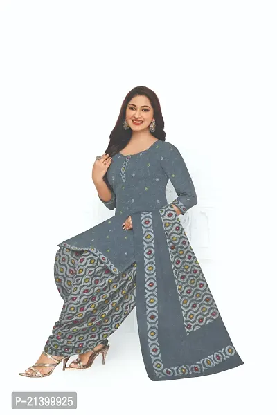 Elegant Cotton Grey Printed Dress Material With Dupatta Set For Women-thumb2