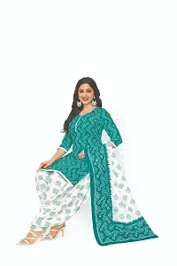 Elegant Cotton Turquoise Printed Dress Material With Dupatta Set For Women-thumb1