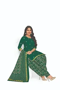 Elegant Cotton Green Printed Dress Material With Dupatta Set For Women-thumb1