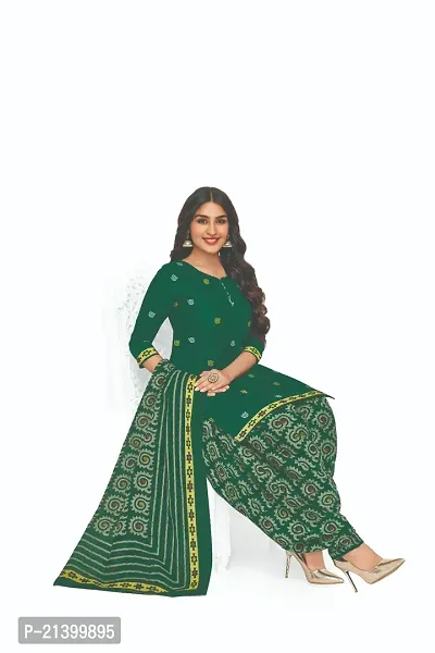 Elegant Cotton Green Printed Dress Material With Dupatta Set For Women-thumb2