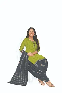 Elegant Cotton Green Printed Dress Material With Dupatta Set For Women-thumb1