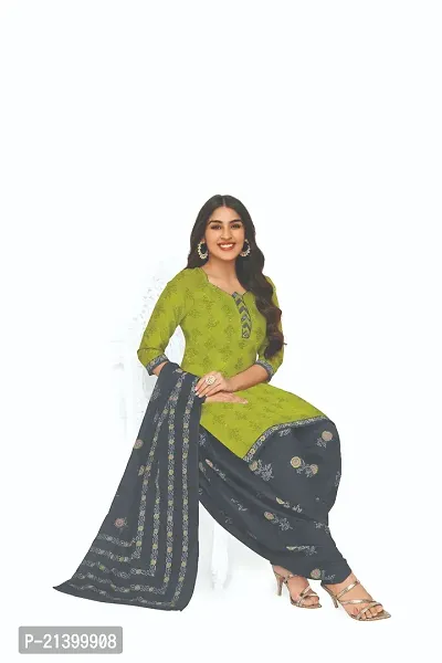 Elegant Cotton Green Printed Dress Material With Dupatta Set For Women-thumb2