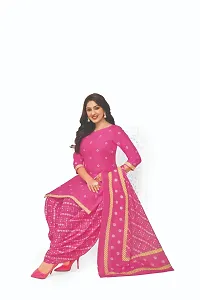 Elegant Cotton Pink Printed Dress Material With Dupatta Set For Women-thumb1