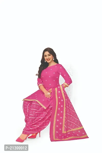 Elegant Cotton Pink Printed Dress Material With Dupatta Set For Women-thumb2